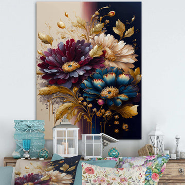 Burgundy And Blue Daisy Bunch III